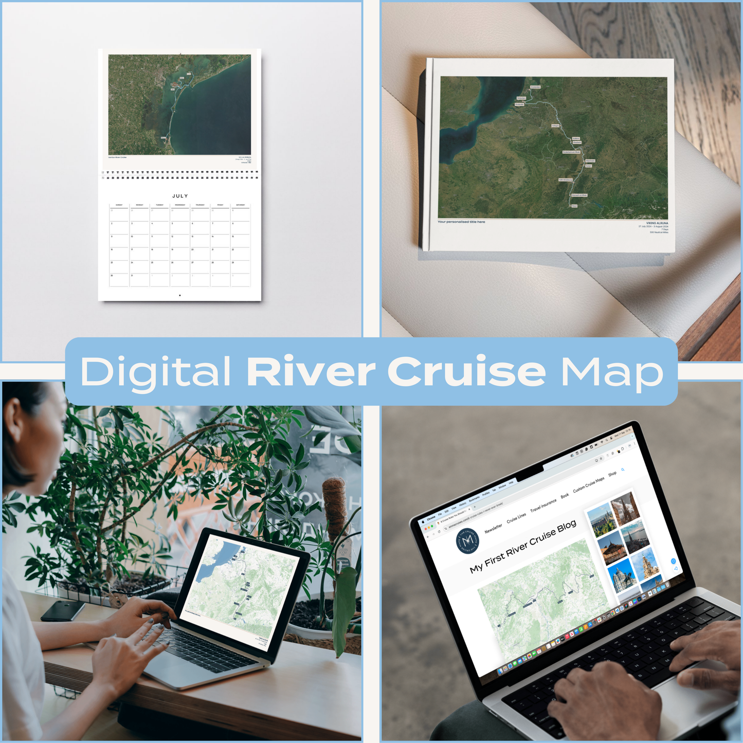 Digital Custom River Cruise Map - Satellite