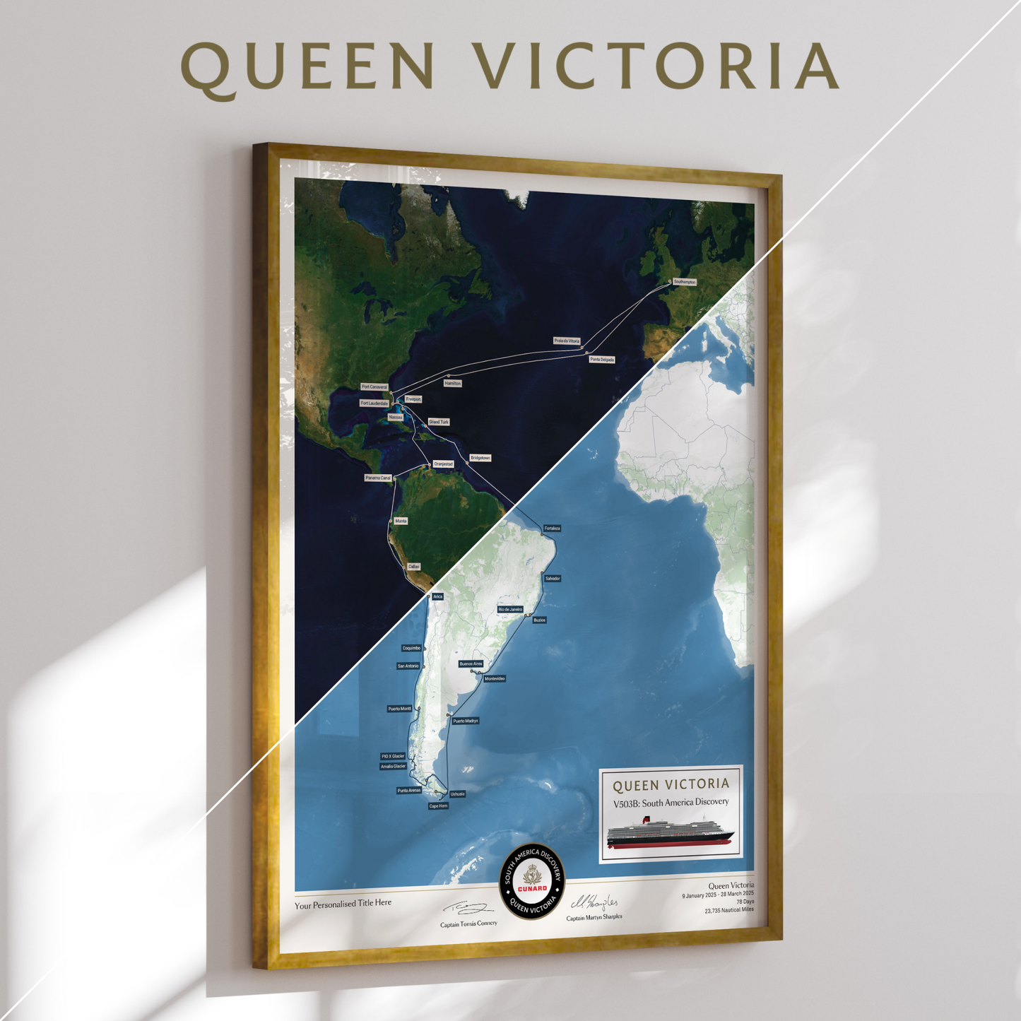 Special Edition Map of Queen Victoria's South America Discovery Voyage