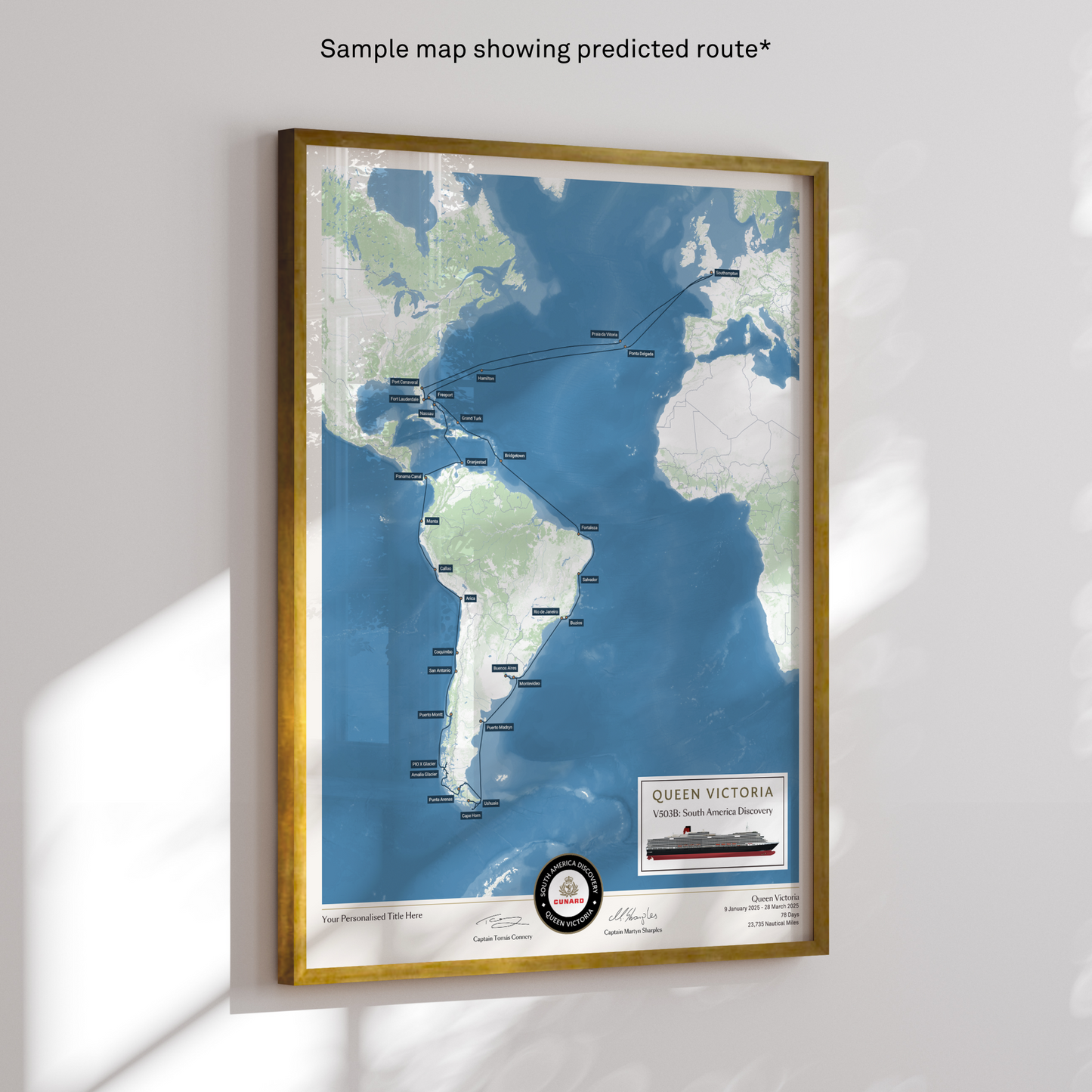 Special Edition Map of Queen Victoria's South America Discovery Voyage