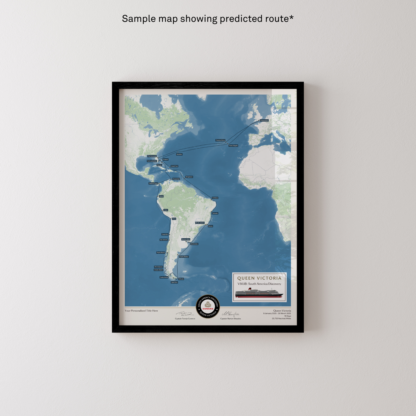 Special Edition Map of Queen Victoria's South America Discovery Voyage