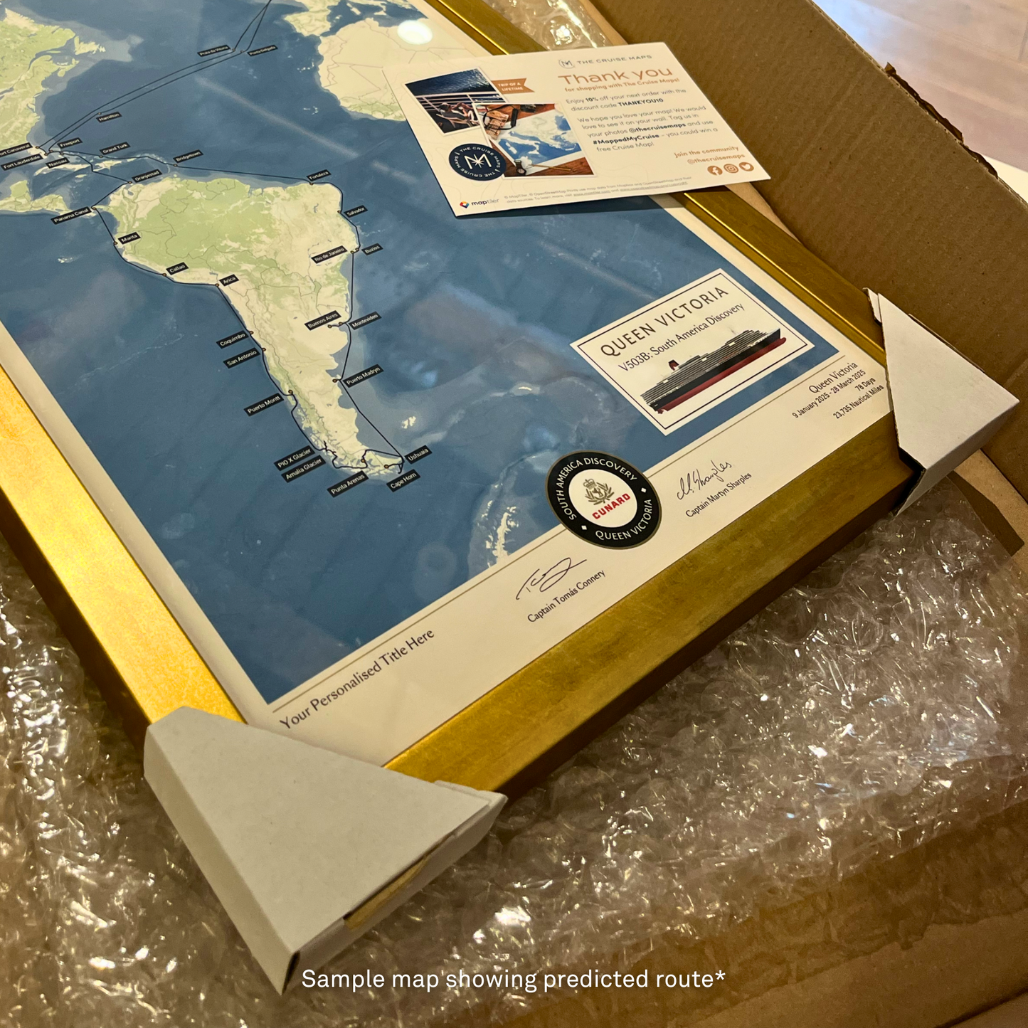 Special Edition Map of Queen Victoria's South America Discovery Voyage - Satellite