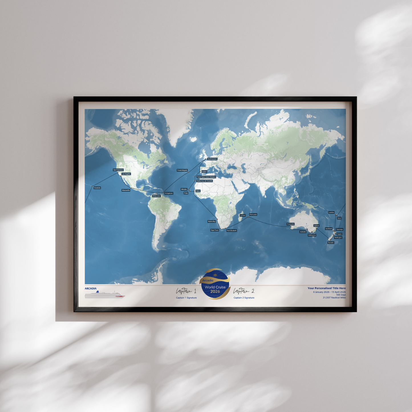 Special Edition Map of Arcadia's World Cruise 2026