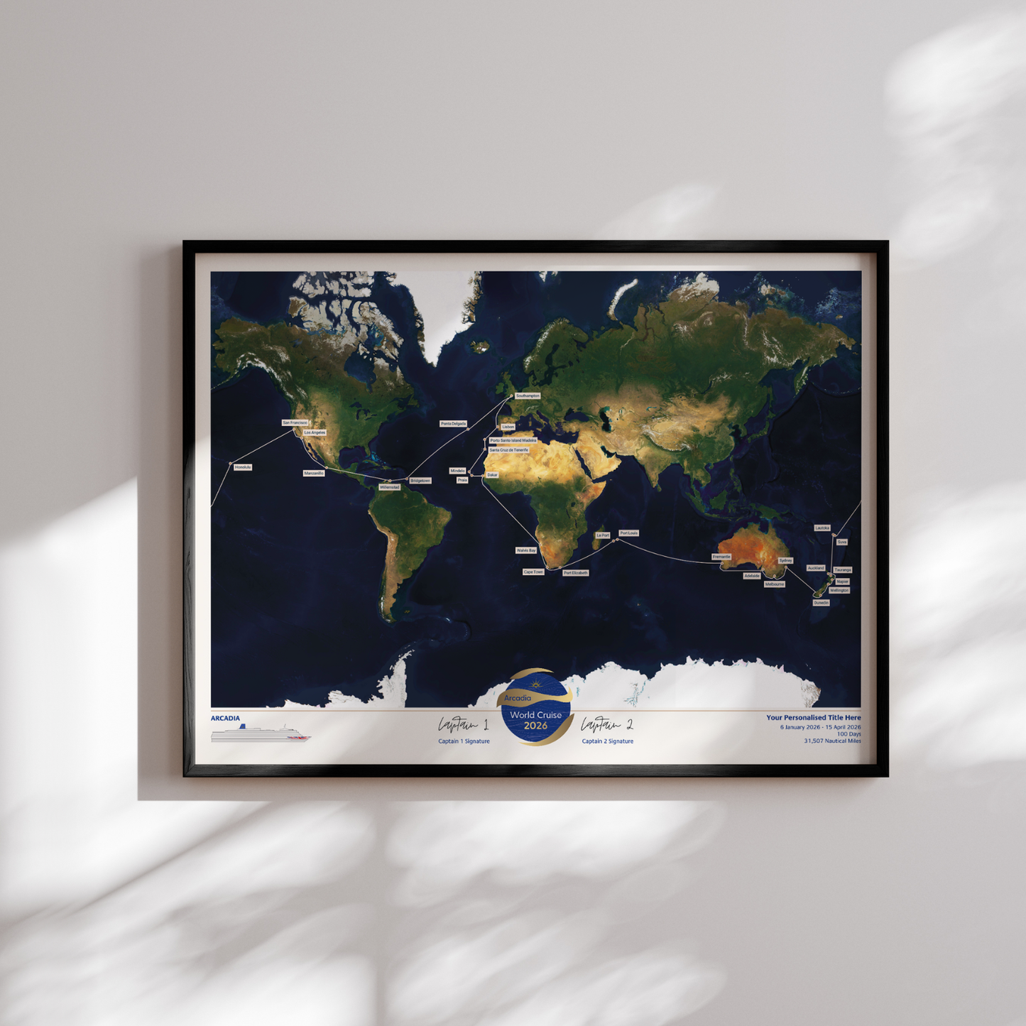 Special Edition Map of Arcadia's World Cruise 2026 - Satellite