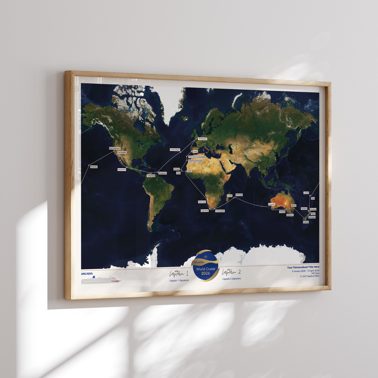 Special Edition Map of Arcadia's World Cruise 2026 - Satellite