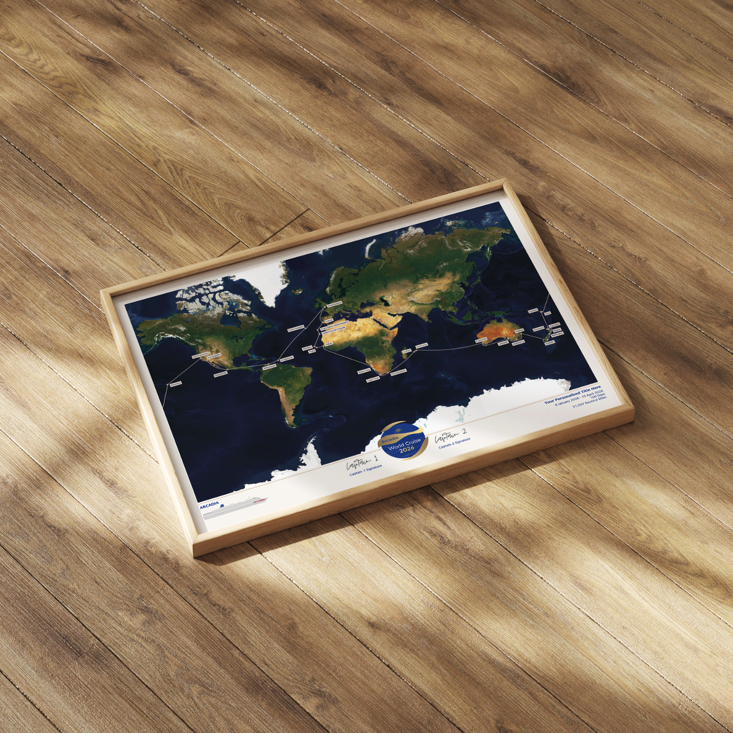 Special Edition Map of Arcadia's World Cruise 2026 - Satellite