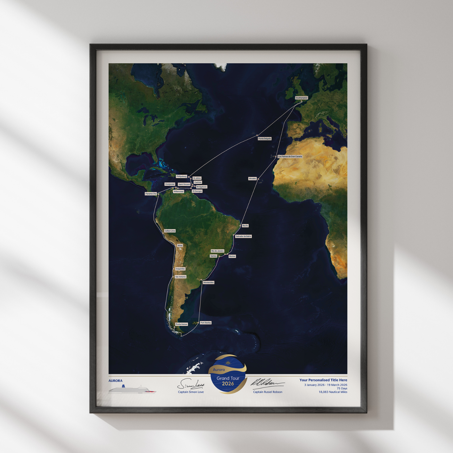 Special Edition Map of Aurora's Grand Tour 2026 - Satellite