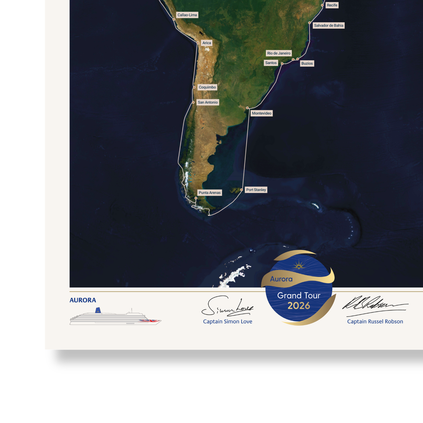 Special Edition Map of Aurora's Grand Tour 2026 - Satellite