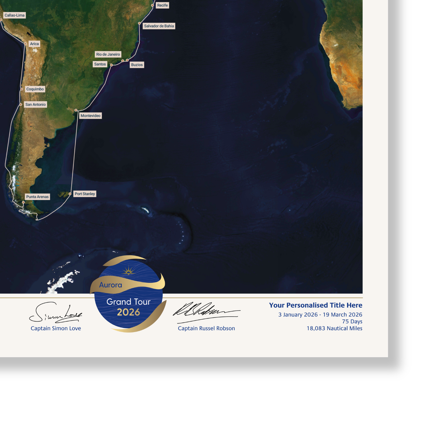 Special Edition Map of Aurora's Grand Tour 2026 - Satellite