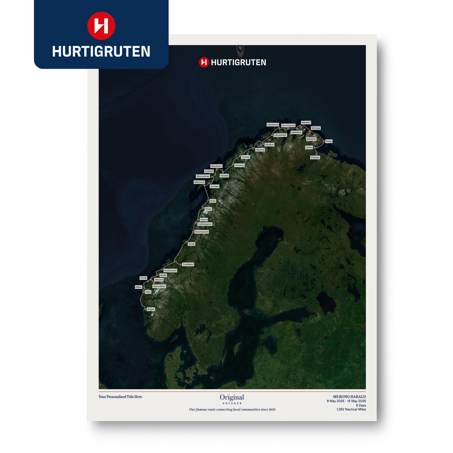 Hurtigruten Cruise Map - Satellite