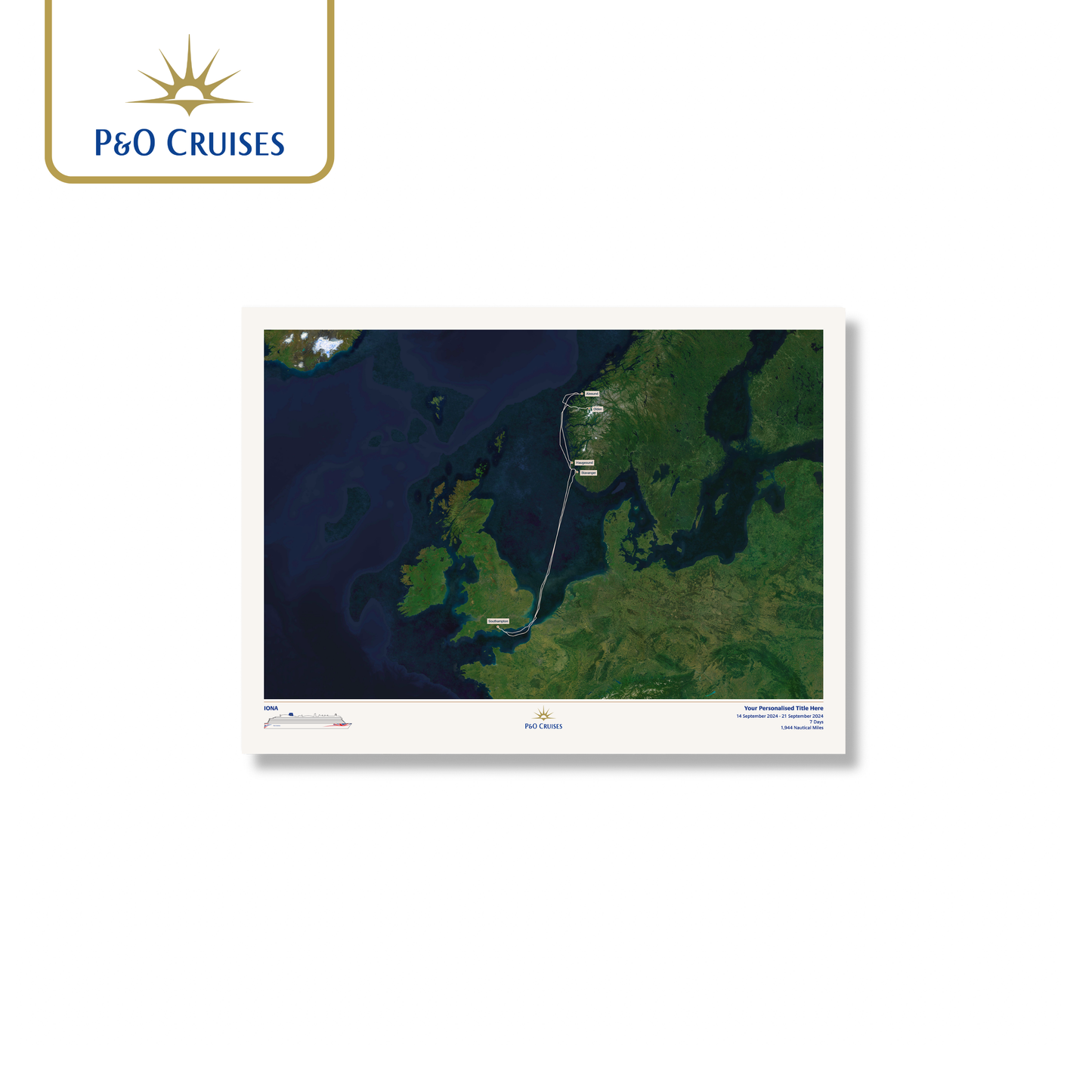 P&O Cruises Custom Cruise Map - Satellite