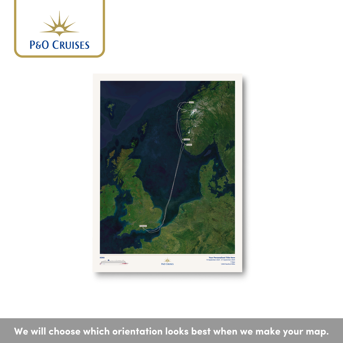 P&O Cruises Custom Cruise Map - Satellite