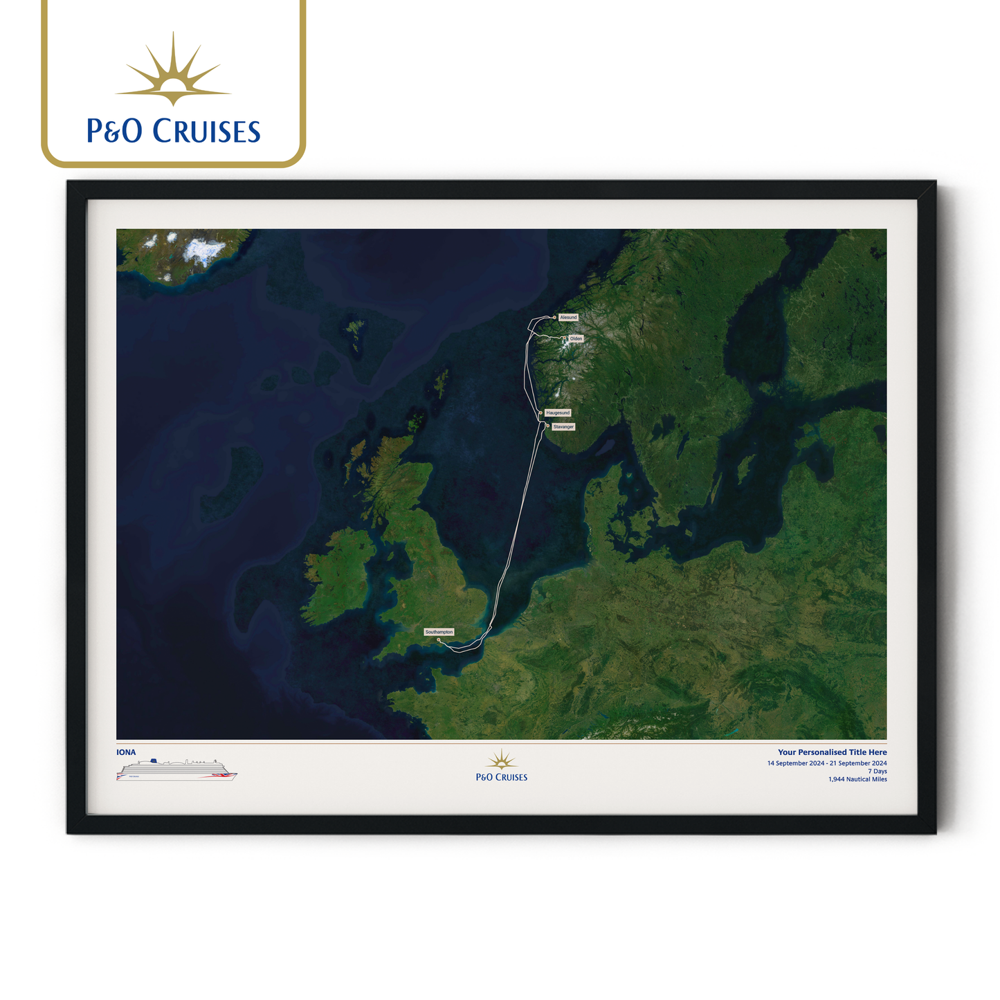 P&O Cruises Custom Cruise Map - Satellite