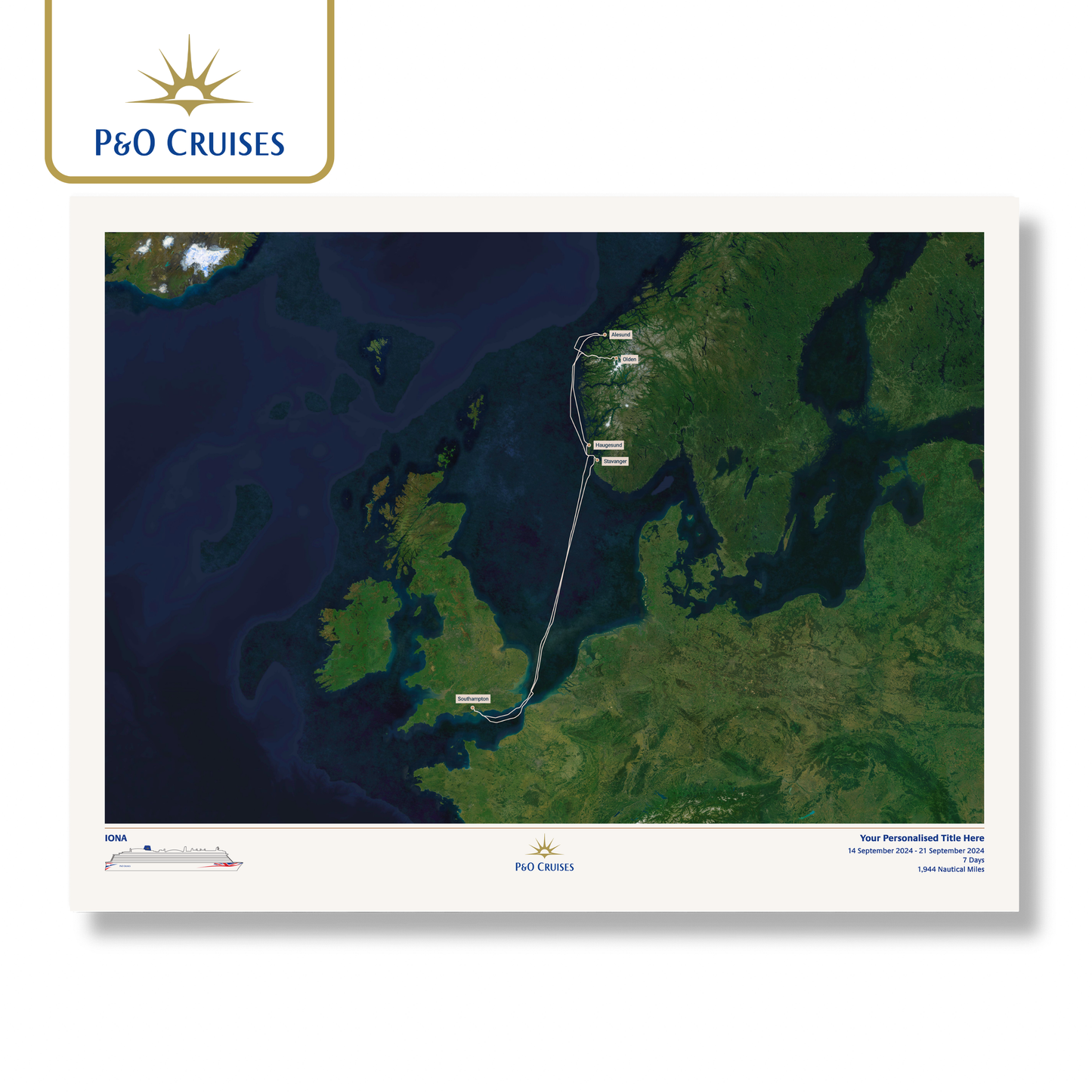 P&O Cruises Custom Cruise Map - Satellite