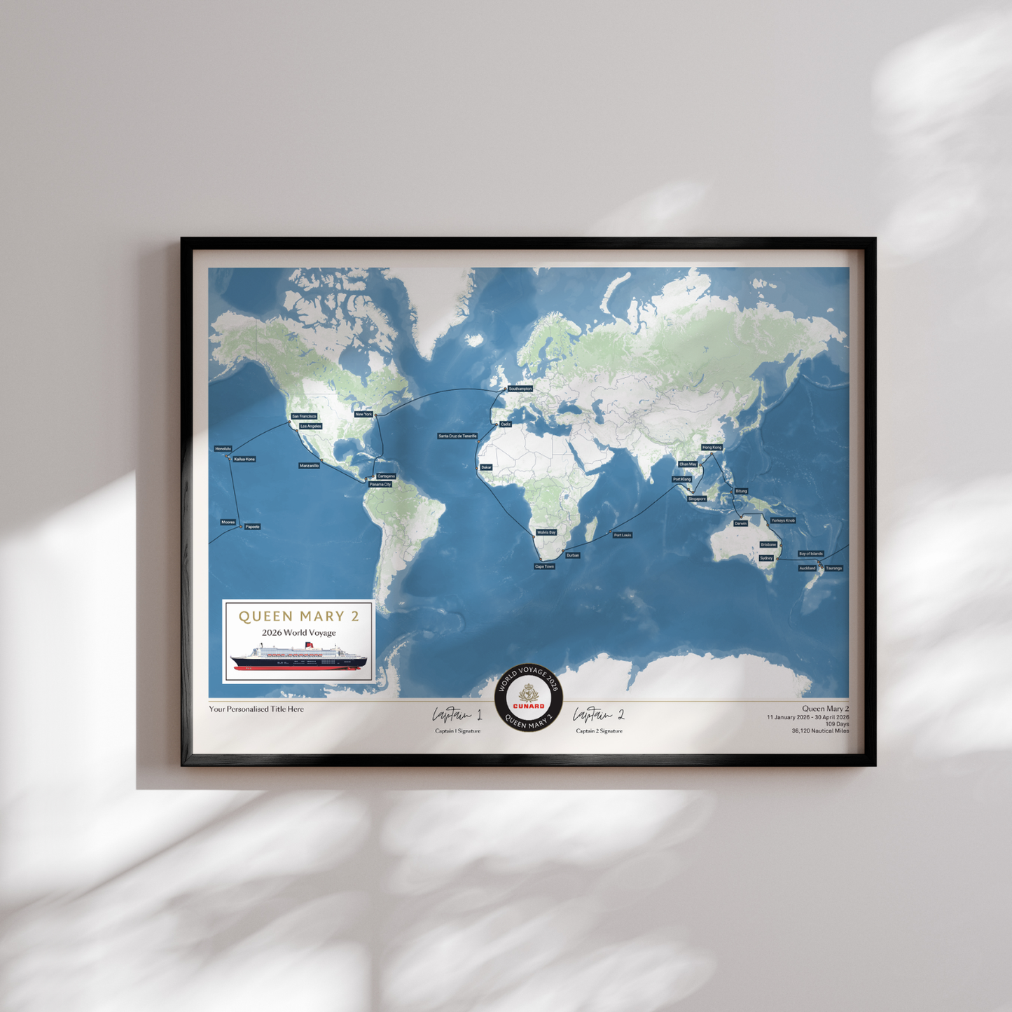 Special Edition Map of Queen Mary 2's World Voyage 2026