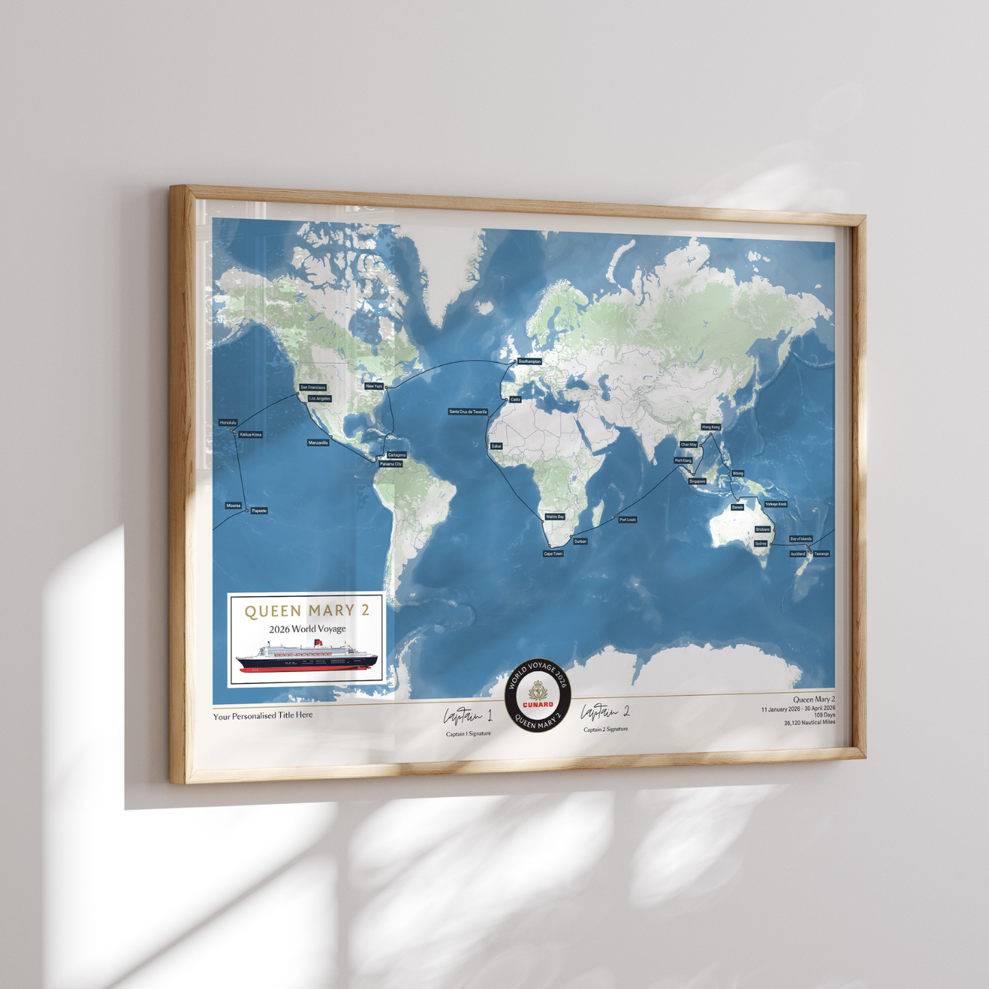 Special Edition Map of Queen Mary 2's World Voyage 2026