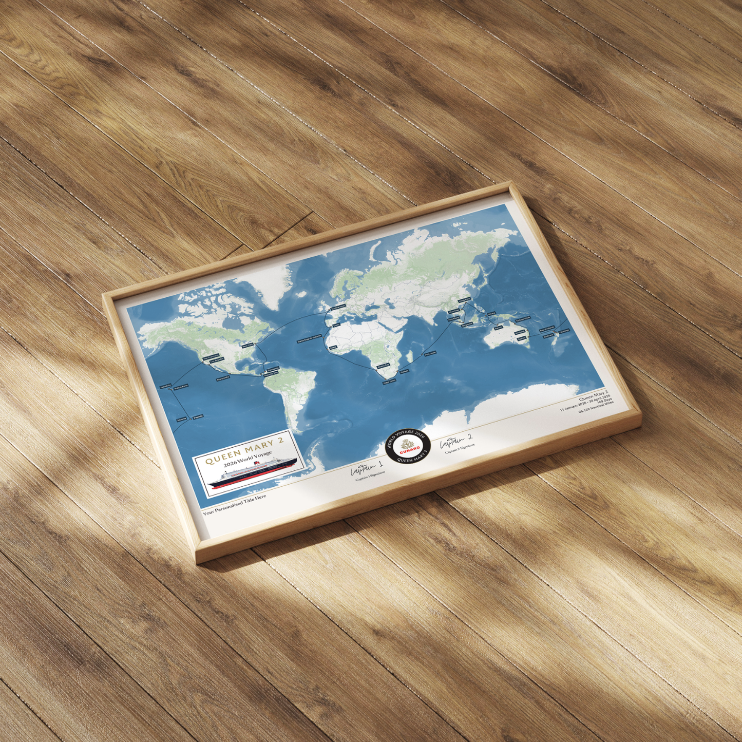 Special Edition Map of Queen Mary 2's World Voyage 2026