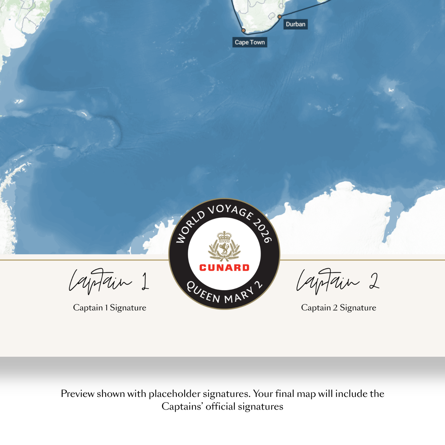 Special Edition Map of Queen Mary 2's World Voyage 2026
