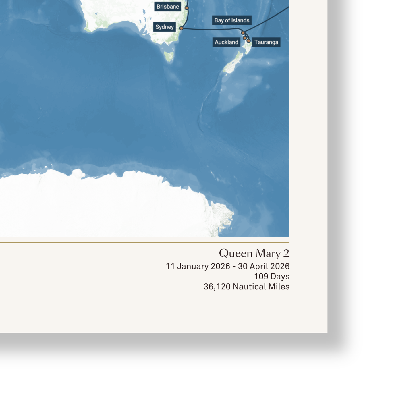 Special Edition Map of Queen Mary 2's World Voyage 2026