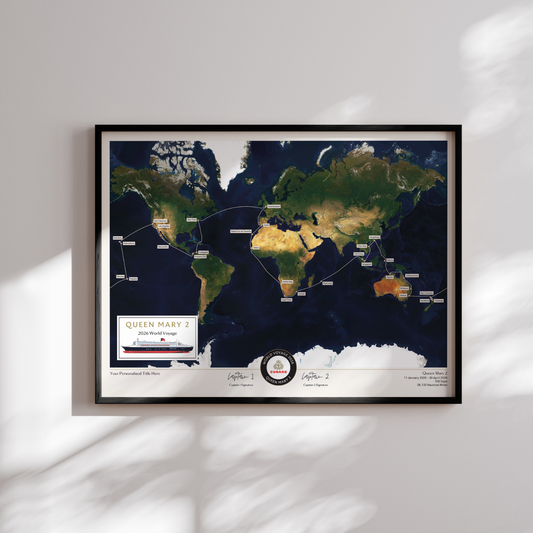 Special Edition Map of Queen Mary 2's World Voyage 2026 - Satellite