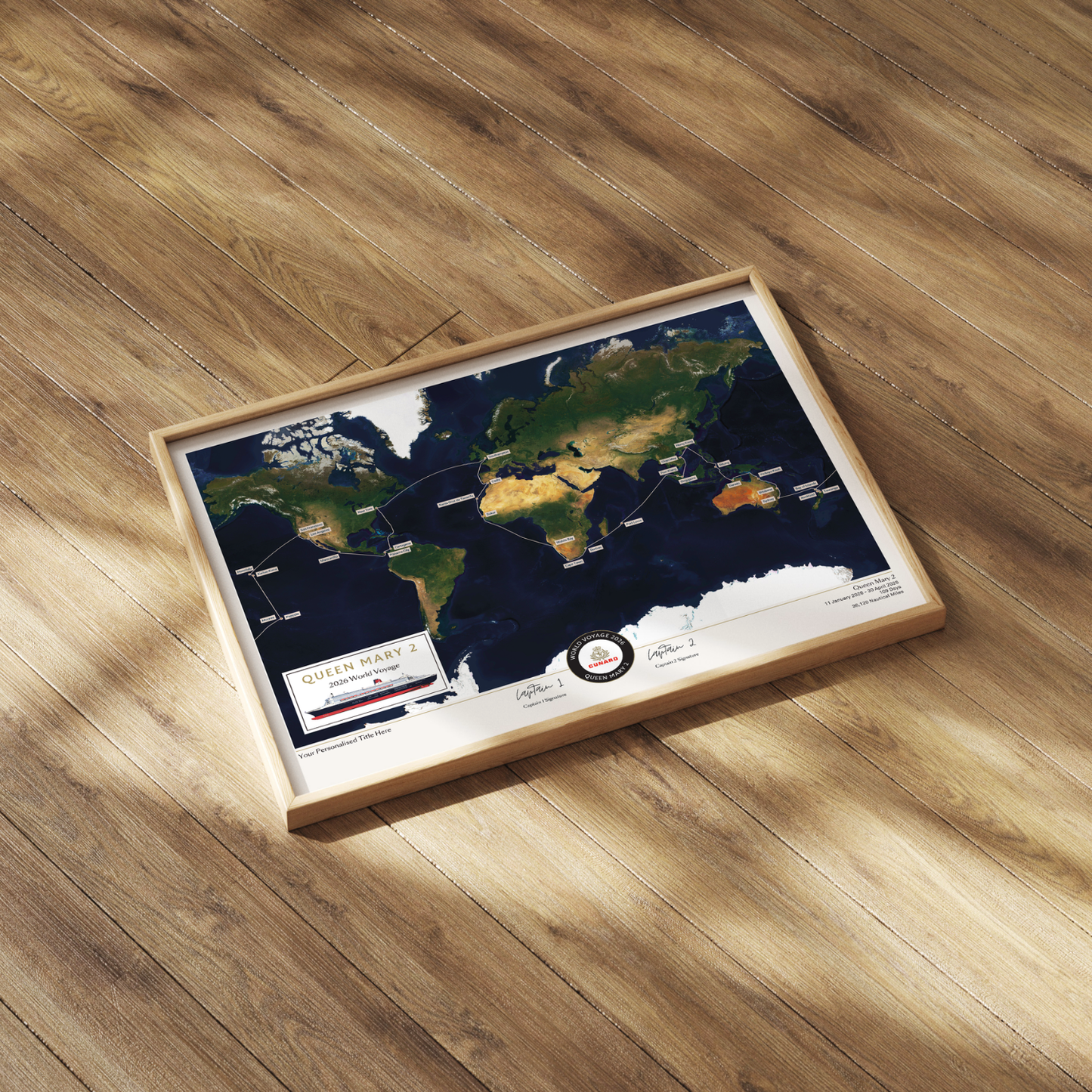 Special Edition Map of Queen Mary 2's World Voyage 2026 - Satellite