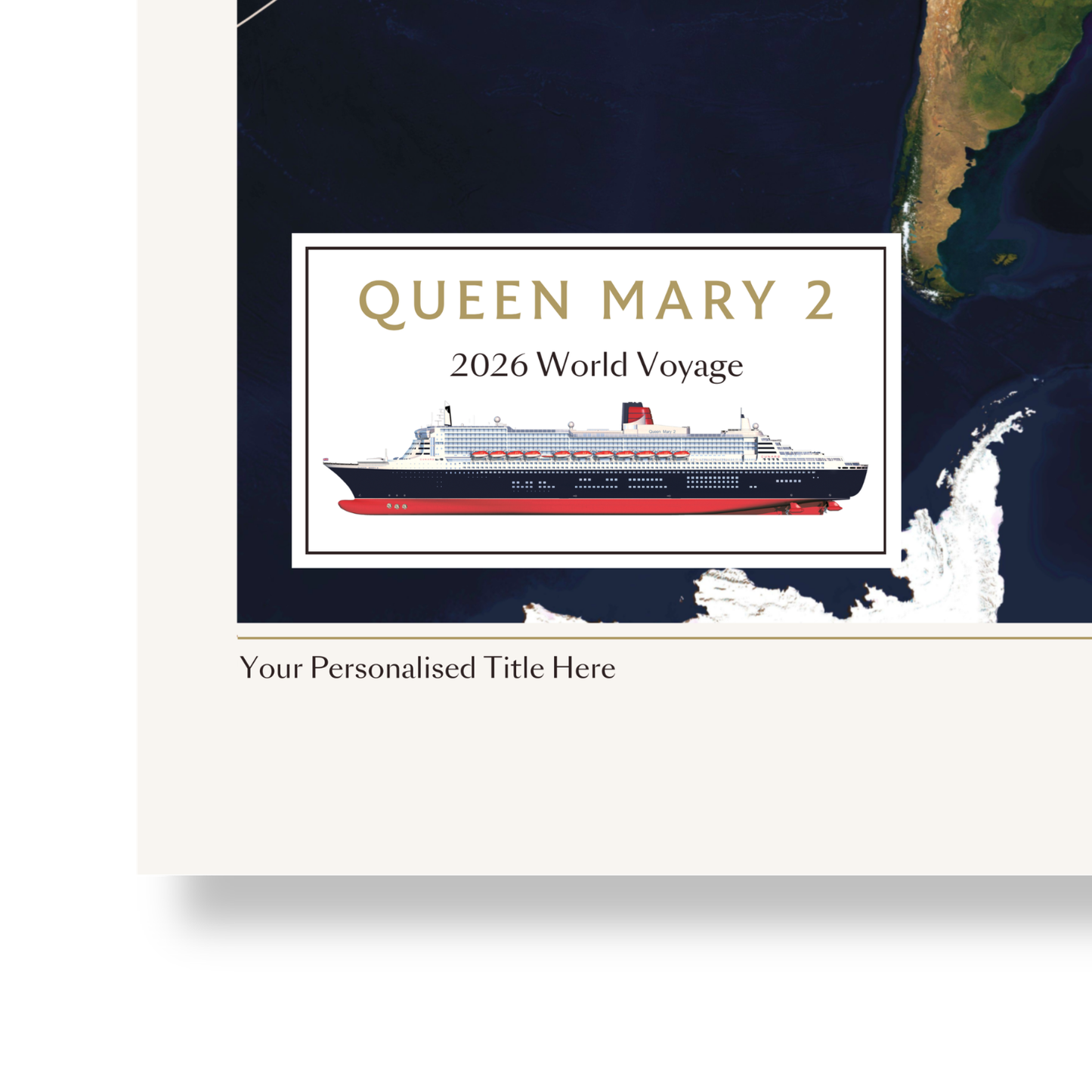 Special Edition Map of Queen Mary 2's World Voyage 2026 - Satellite