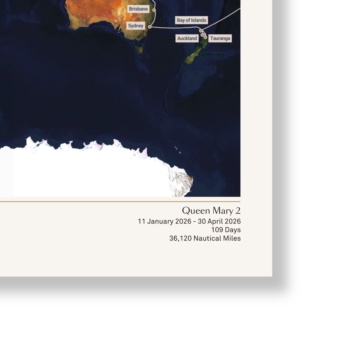 Special Edition Map of Queen Mary 2's World Voyage 2026 - Satellite