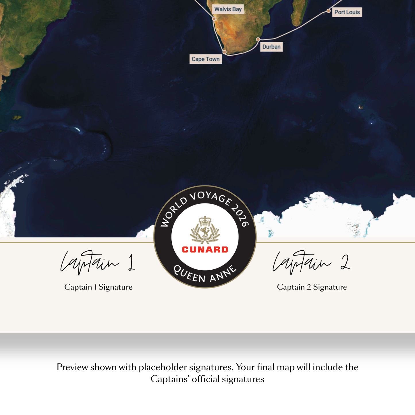 Special Edition Map of Queen Anne's World Voyage 2026 - Satellite