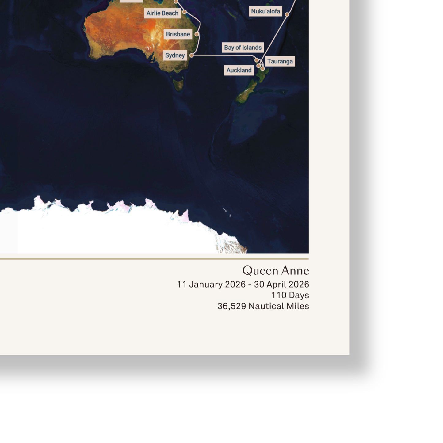 Special Edition Map of Queen Anne's World Voyage 2026 - Satellite